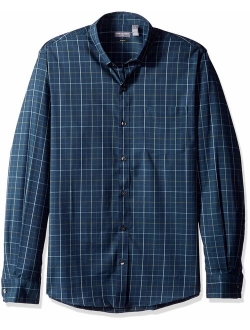 Men's Slim Fit Flex Long Sleeve Button Down Stretch Windowpane Shirt