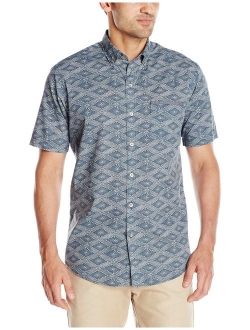 Men's Short-Sleeve Indigo Faux Denim Dobby Shirt