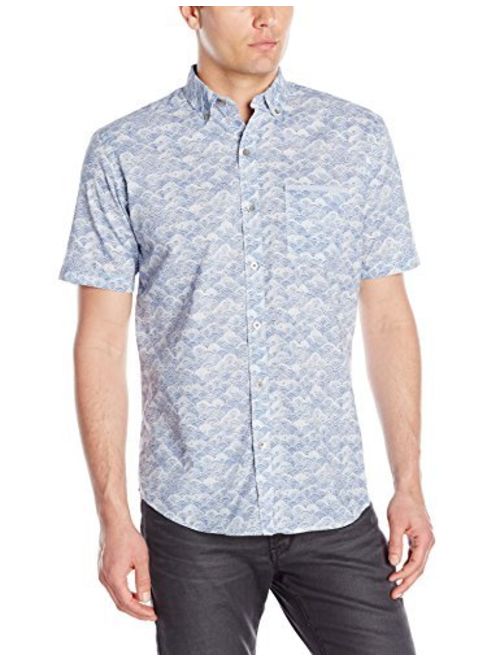 Van Heusen Men's Short-Sleeve Indigo Faux Denim Dobby Shirt