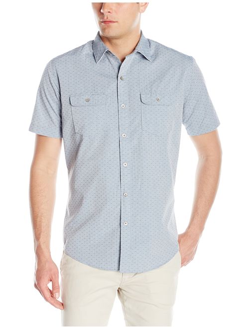 Van Heusen Men's Short-Sleeve Indigo Faux Denim Dobby Shirt