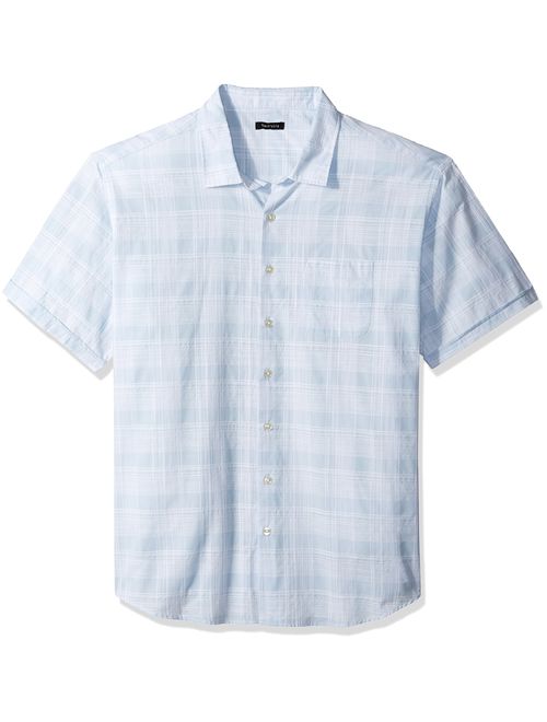 Van Heusen Men's Big and Tall White Washed Short Sleeve Button Down Plaid Slub Shirt