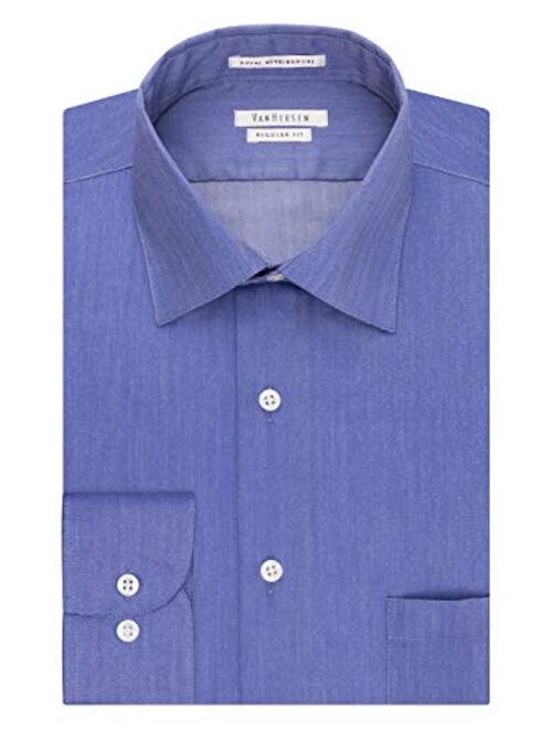 Van Heusen Men's Herringbone Regular Fit Solid Spread Collar Dress Shirt