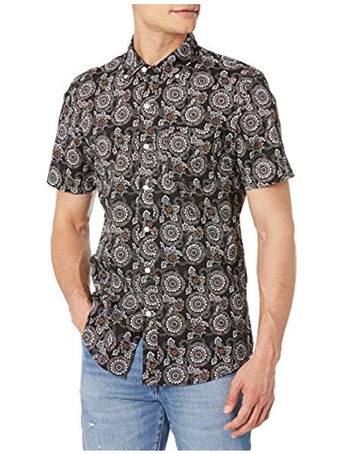 Amazon Brand - Goodthreads Men's Slim-Fit Short-Sleeve Printed Poplin Shirt