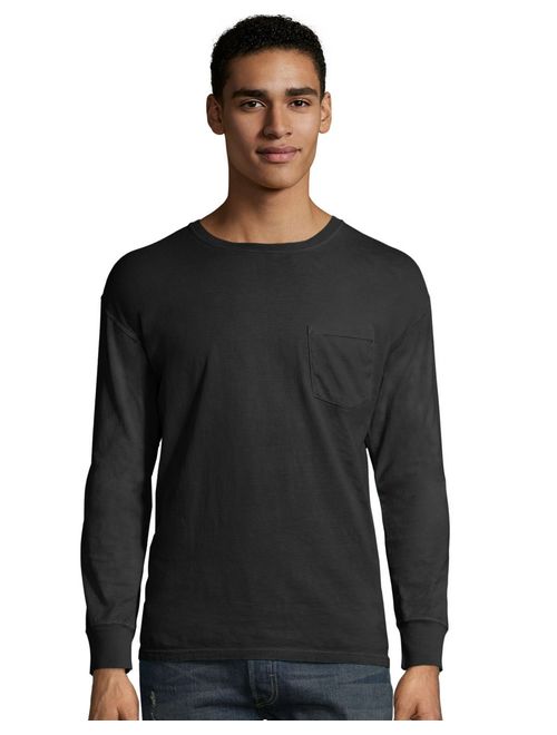 Hanes Mens ComfortWash Garment Dyed Long Sleeve Pocket Tee (GDH250 GRTDYE)