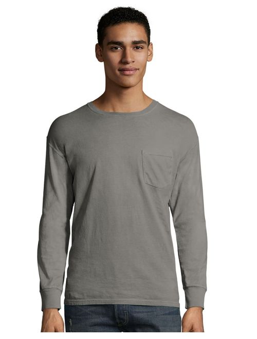 Hanes Mens ComfortWash Garment Dyed Long Sleeve Pocket Tee (GDH250 GRTDYE)