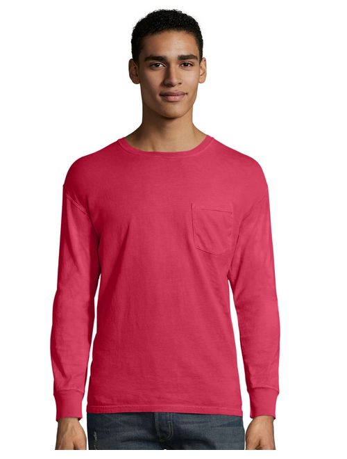 Hanes Mens ComfortWash Garment Dyed Long Sleeve Pocket Tee (GDH250 GRTDYE)