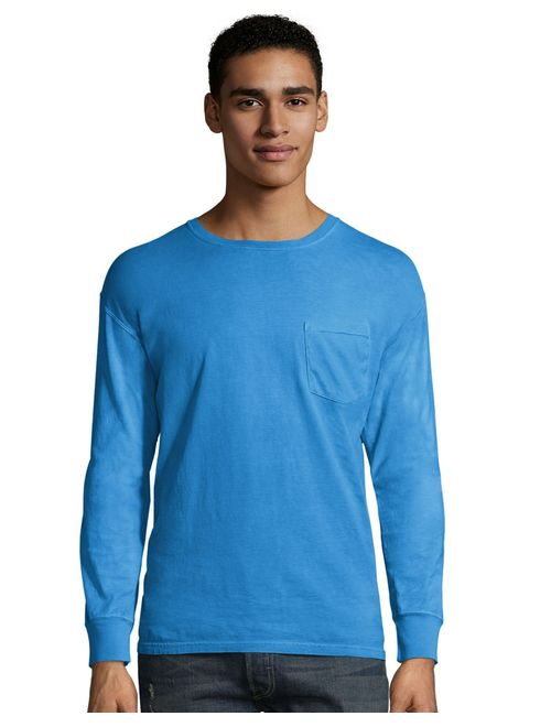 Hanes Mens ComfortWash Garment Dyed Long Sleeve Pocket Tee (GDH250 GRTDYE)