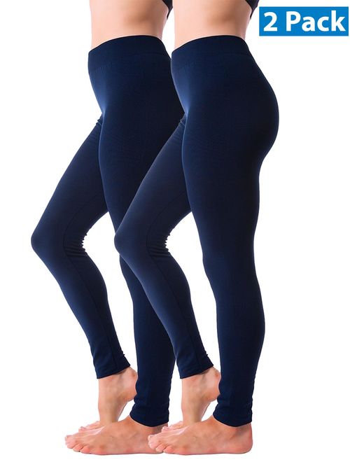 2 Pack Winter Warm Fleece Lined Thick Brushed Full Length Leggings Thights Thermal Pants