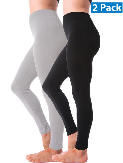 2 Pack Winter Warm Fleece Lined Thick Brushed Full Length Leggings Thights Thermal Pants