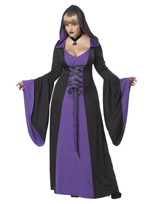 Womens Black Purple Hooded Robe Wicked Witch Halloween Plus Size Costume 2XL-3XL