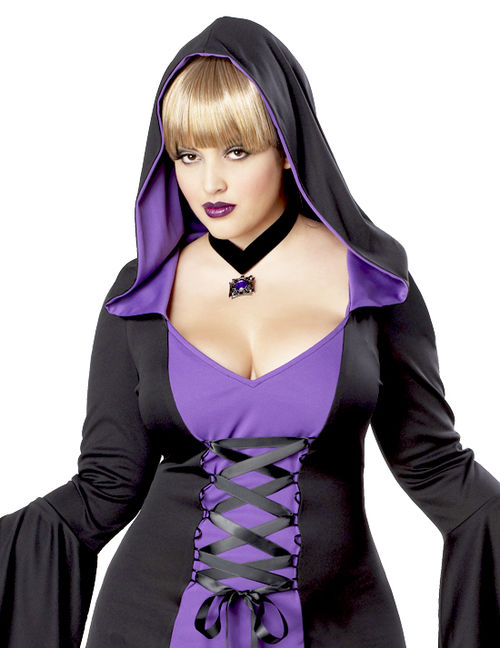 Womens Black Purple Hooded Robe Wicked Witch Halloween Plus Size Costume 2XL-3XL