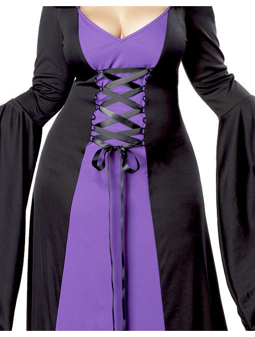 Womens Black Purple Hooded Robe Wicked Witch Halloween Plus Size Costume 2XL-3XL