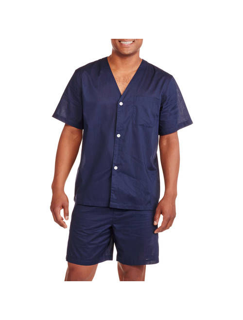 Fruit of the Loom Men's Short Sleeve Knee-Length Pant Solid Pajama Set