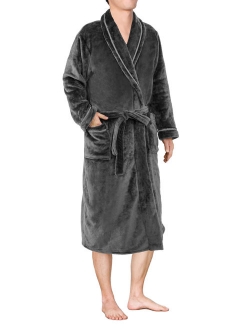 Mens Plush Fleece Robe with Shawl Collar | Soft, Warm, Lightweight Spa Bath Robe