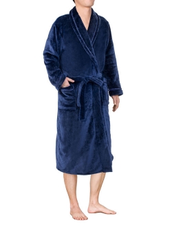 Mens Plush Fleece Robe with Shawl Collar | Soft, Warm, Lightweight Spa Bath Robe