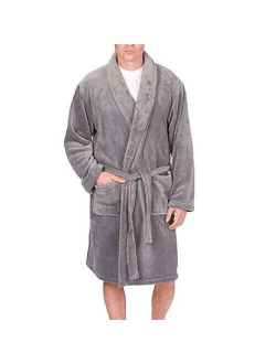 New Mens Fleece Towelling Dressing Gown Robe Bath Bathrobe Warm Winter Black Size M