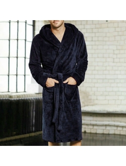 New Mens Fleece Towelling Dressing Gown Robe Bath Bathrobe Warm Winter Black Size M