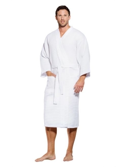 Turquaz Linen Lightweight Long Waffle Kimono Spa Robe for Men (Small/Medium, Black)