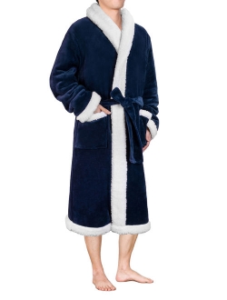 PAVILIA Luxurious Mens Robe Warm Hooded Fleece Bathrobe Spa Robe