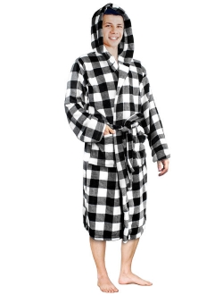 PAVILIA Luxurious Mens Robe Warm Hooded Fleece Bathrobe Spa Robe