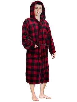 PAVILIA Luxurious Mens Robe Warm Hooded Fleece Bathrobe Spa Robe