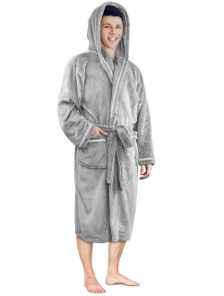 PAVILIA Luxurious Mens Robe Warm Hooded Fleece Bathrobe Spa Robe