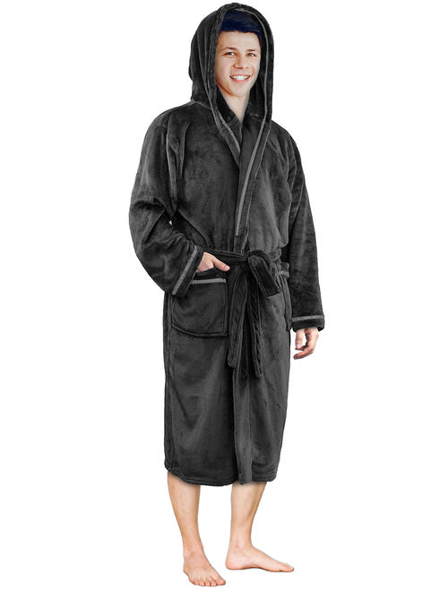 PAVILIA Luxurious Mens Robe Warm Hooded Fleece Bathrobe Spa Robe