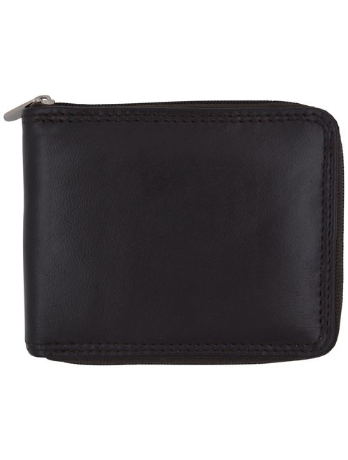 Swiss Marshall Men's Zipper RFID Blocking Premium Leather Zip-Around ID Bifold Wallet