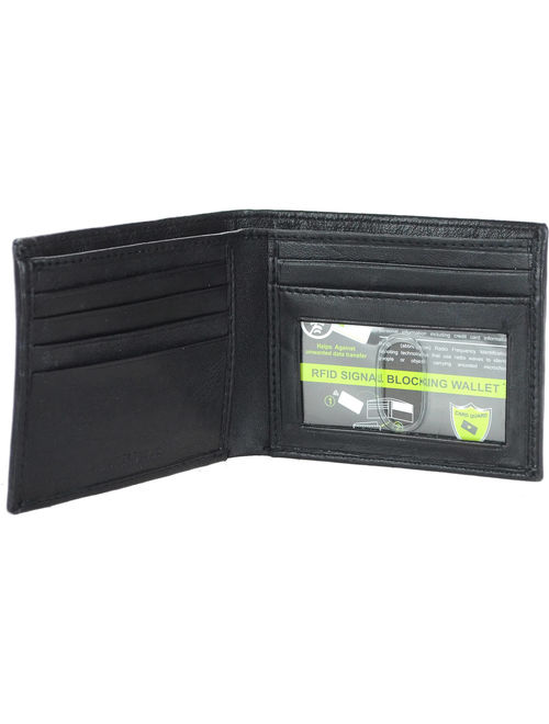 Men's RFID Signal Blocking Genuine Leather Bi-Fold Wallet with Gift Box