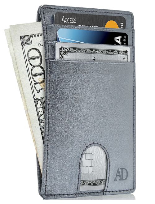 Slim Minimalist Front Pocket Wallets For Men & Women - Genuine Leather Credit Card Holder W/ Thumbhole RFID Wallet With Gift Box