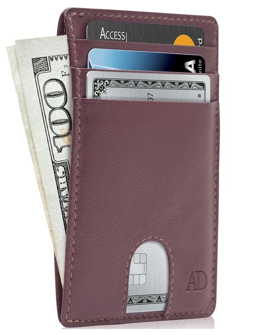 Slim Minimalist Front Pocket Wallets For Men & Women - Genuine Leather Credit Card Holder W/ Thumbhole RFID Wallet With Gift Box