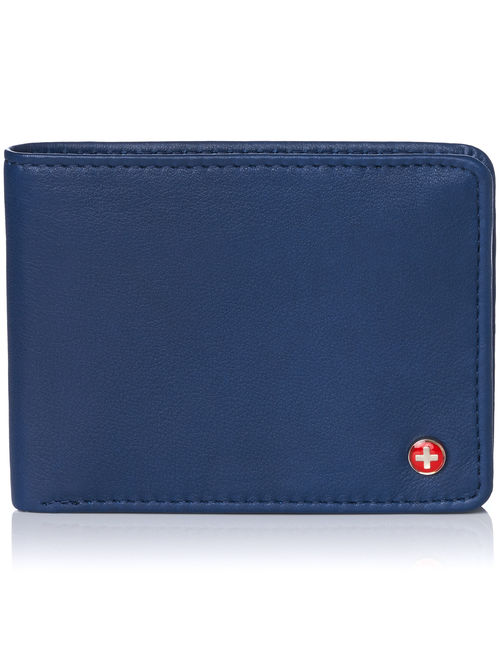 Alpine Swiss Mens Wallet Real Leather Bifold Trifold Hybrid Foldout ID Card Case