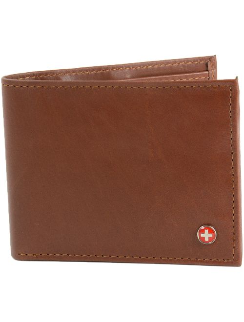 Alpine Swiss Mens Wallet Real Leather Bifold Trifold Hybrid Foldout ID Card Case