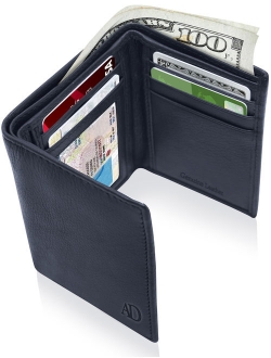 Trifold Wallets For Men RFID - Leather Slim Mens Wallet With ID Window Front Pocket Wallet Gifts For Men