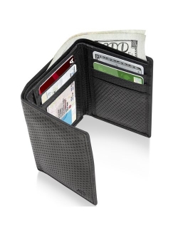 Trifold Wallets For Men RFID - Leather Slim Mens Wallet With ID Window Front Pocket Wallet Gifts For Men