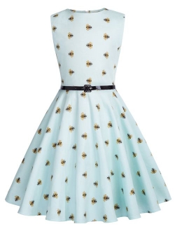 Girls Sleeveless Vintage Print Swing Party Dresses 6-15 Years