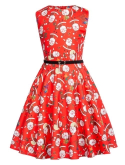 Girls Sleeveless Vintage Print Swing Party Dresses 6-15 Years