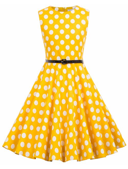 Kate Kasin Girls Sleeveless Vintage Print Swing Party Dresses 6-15 Years