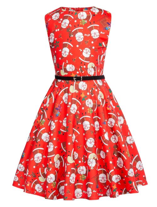 Kate Kasin Girls Sleeveless Vintage Print Swing Party Dresses 6-15 Years