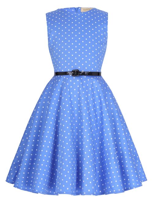 Kate Kasin Girls Sleeveless Vintage Print Swing Party Dresses 6-15 Years