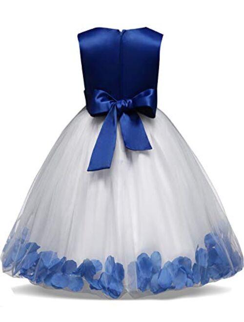 NNJXD Girl Tutu Flower Petals Bow Bridal Dress for Toddler Girl
