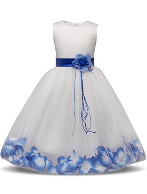 NNJXD Girl Tutu Flower Petals Bow Bridal Dress for Toddler Girl