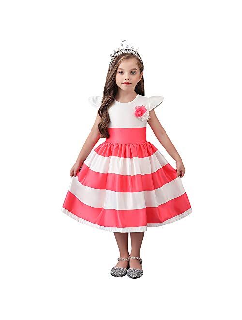 LLQKJOH Girl Dress Kids Ruffles Lace Party Wedding Bridesmaid Dresses