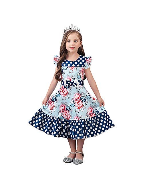 LLQKJOH Girl Dress Kids Ruffles Lace Party Wedding Bridesmaid Dresses