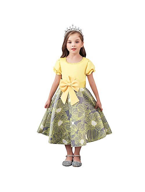 LLQKJOH Girl Dress Kids Ruffles Lace Party Wedding Bridesmaid Dresses