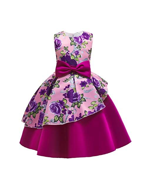 LLQKJOH Girl Dress Kids Ruffles Lace Party Wedding Bridesmaid Dresses