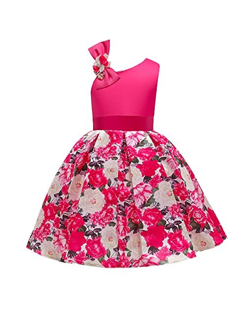 LLQKJOH Girl Dress Kids Ruffles Lace Party Wedding Bridesmaid Dresses