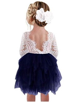 2Bunnies Girl Beaded Peony Lace Back A-Line Tiered Tutu Tulle Flower Girl Dress