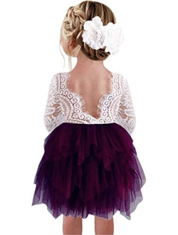 2Bunnies Girl Beaded Peony Lace Back A-Line Tiered Tutu Tulle Flower Girl Dress