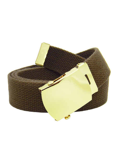 Men's Gold Brass Slider Military Belt Buckle with Canvas Web Belt Small Black